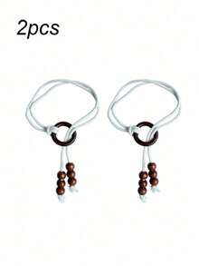 Haus Hana Wooden Ring Bead Tie Rope, Wooden Gauze Curtain Flow Su Tie Rope, Decorative Curtain Buckle, Adjustable Water-Based Curtain Tie Rope, Tied Curtain Strap, Fixed Circular Buckle Cotton Rope, Adjustable And Movable Wooden Bead Exquisite And Practical - multicolor - View 12