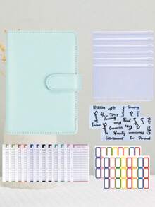 1PC Macaron Button Cash Savings Ledger Binder With 6 Envelopes 12 Budget Cards 2 English Labels 2 Color Labels Money Challenge Organizer - Sets - View 3