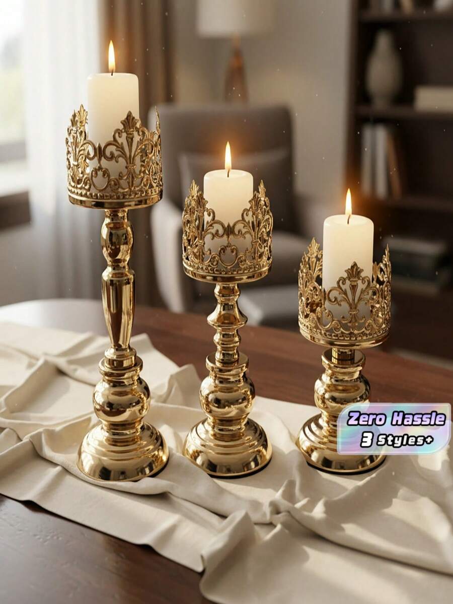 Vintage European Crown Candle Holder, Electroplated Iron Candlestick, Aromatherapy Candle Tray Decor Ornament, Tabletop Candle Container For Home Decor - Multicolor 4 - View 1