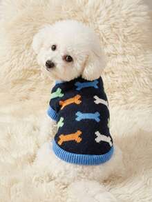 PETSIN 1pc Christmas Bone Pet Sweater Winter Warm Bone Cat And Dog Pet Clothes - Multicolor - View 4