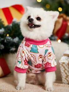 PETSIN 1pc Pink Cute Printed Christmas Pet Sweatshirt Without Hat, Suitable For Both Cats And Dogs - Multicolor - View 9