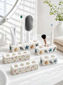 Haus Hana Tempat Sikat Gigi Keramik, Rak Organizer Kamar Mandi Minimalis untuk Sikat Gigi Elektrik, Pasta Gigi, Kuas Rias & Kosmetik, Rak Penyimpanan 2/3/4 Slot untuk Meja Wastafel, Kamar Mandi, Apartemen, Hadiah Liburan & Pindah Rumah - MultiWarna - View 1
