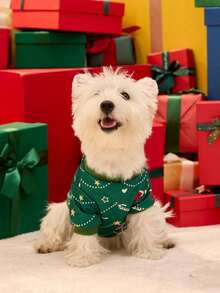 PETSIN 1 Buah Sweater Hijau Hewan Peliharaan Kucing & Anjing Motif Pohon Natal, Tanpa Topi - MultiWarna - View 6