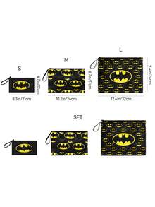 BATMAN X SHEIN 可愛貓咪印花化妝包套組，多尺寸與大容量，適用於化妝品/小物品/電子產品，可單獨購買或成套購買，附拉鍊 - 彩色 - 查看 9