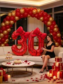 Numeric Foil Balloons, Ideal For Indoor‑Scene Decorations For Birthdays, Anniversaries And Theme Parties. Can Be Used As Tabletop Ornaments And Focal‑Point Decorations For Venues. Popular Decorative Items For Theme Celebrations. - 32 inch red + 21 inch butterfly - View 5