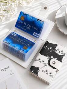 Haus Hana Cute Cat Print PU Leather Card Holder, Button Wallet With Multi Card Slots, Mini Portable Card Case For Women, Travel, Office & Gift - Multicolor - View 1