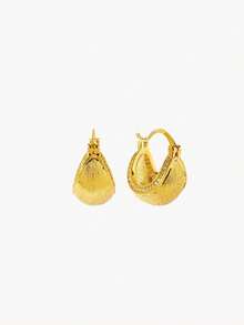 Opalesca Two Retro Matte Texture C-Ring Earrings, Half-Circle Diamond-Set Small Gold Bean Ear Buckles, Light Luxury And Versatile Semi-Round Stud Earrings. - Brushed gold - View 17