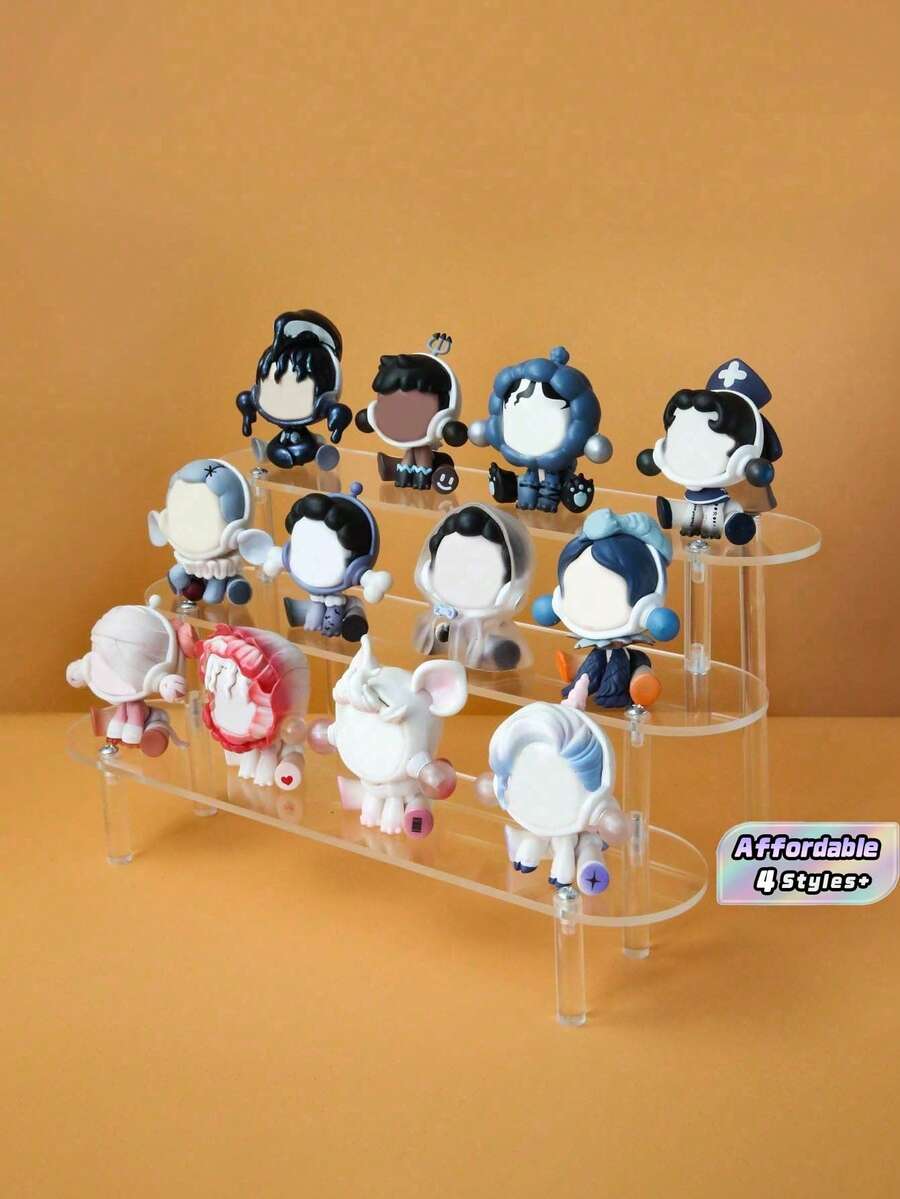 1pc,1/2/3/4 Tier,Round Corner Transparent Acrylic Tiered Figurine Display Shelf, Transparent Acrylic Multi-Tier Figurine & Cosmetics Small Decor Display Stand - Clear - View 1