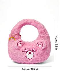 SHEIN X Care Bears Cute 3D Ear Embroidered Plush Bear Handbag, Soft Texture, Spacious, Ideal For Daily Commuting And Casual Outings - Pink - View 9