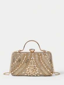 SHECARRY Ladies Fashion Elegance Luxury Exquisite Rhinestone Decorated Dinner Bag Gold Clutch Bag For Parties Festive Dinners Parties Ball Weddings - Gold - View 6