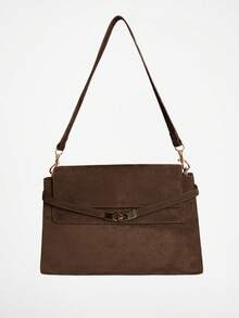 MUSERA Brown Suede Buckle Detail Shoulder Bag Fall Autumn Winter Streetwear Outfits - Suede coffee - View 6