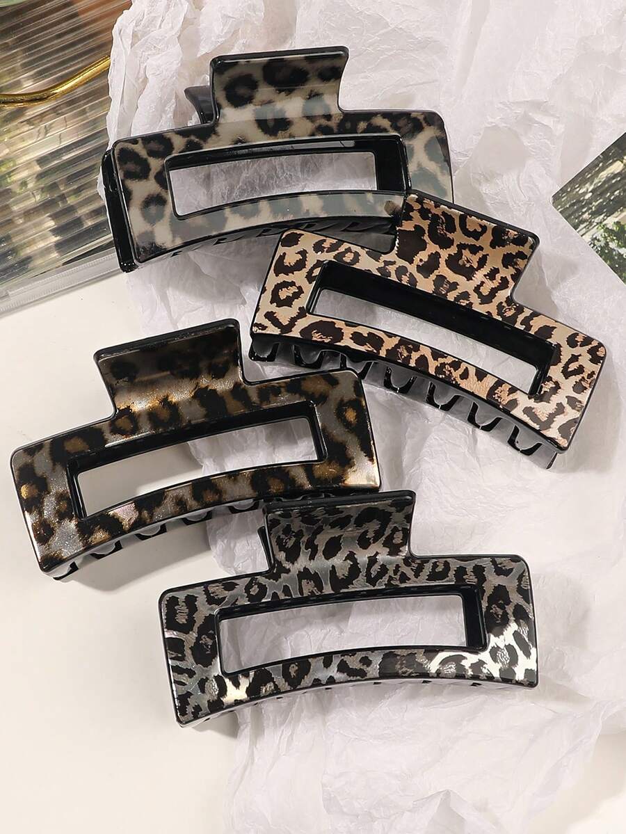 BestieMix 4-Piece Set Of Leopard Print Heat Transfer Hair Claws, Simple Square, Versatile Street Style Hair Accessories, And Hair Accessories - Multicolor - View 1