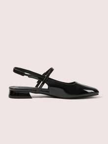 CUCCOO DOLLMOD Women's Shoes Black Glossy Textured Back Lift Mary Jane Flats - Black - View 5