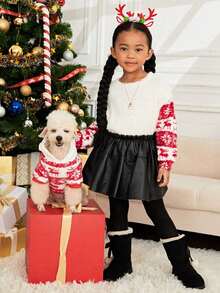 PETSIN 1pc Pet Hooded Sweatshirt With Christmas Deer & Snowflake Design - Multicolor - View 8