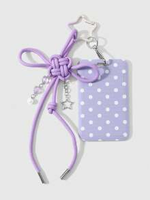 ROMWE Kawaii 1 Unique, Fashionable And Simple Purple Handmade Braided Rope Chinese Knot Acrylic Bow Polka Dot Printing Card Cover DIY Keychain Bag Pendant - Purple - View 17
