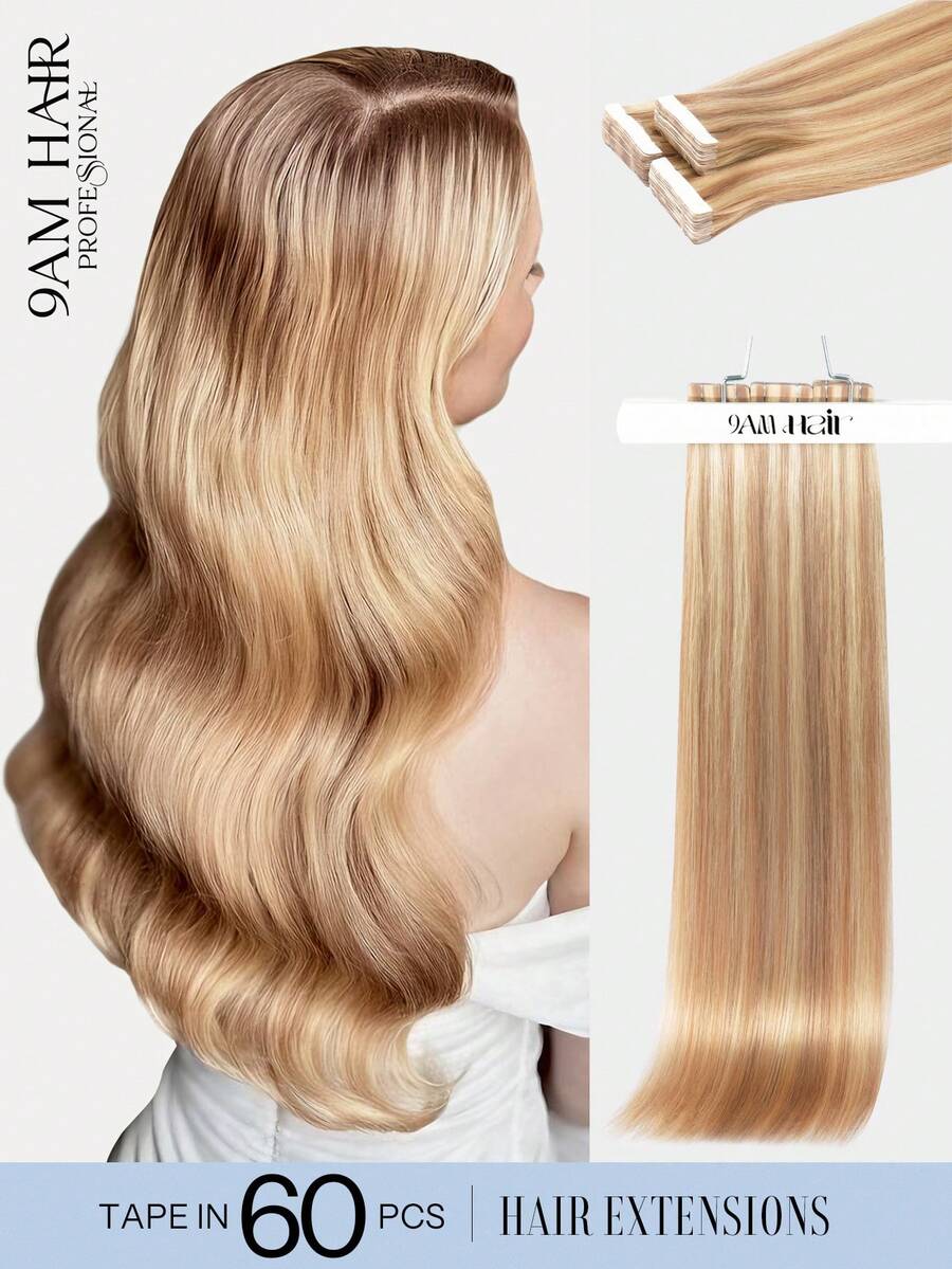 60片膠帶式接髮 真人頭髮,#P18/22 髒金色亮色漂染金 直髮 Remy Hair,14-22英吋,絲滑無縫隱形粗尾髮束,適合細髮增加豐盈感,專業沙龍與日常造型適用於女性與女孩 - SP18/22 - 查看 1