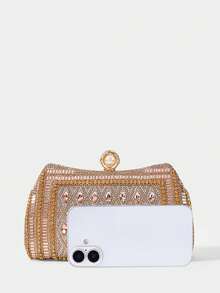 SHECARRY Ladies Fashion Elegance Luxury Exquisite Rhinestone Decorated Dinner Bag Champagne Clutch Bag For Parties Festive Dinners Gatherings Ball Weddings - Champagne - View 4