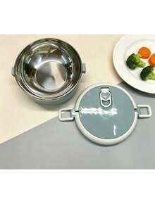 1/2/3/4pcs Round Stainless Steel Inner Liner And Abs Handle Premium Solid Color Lunch Box With Lid, Multi-Layer Compartments, Multi-Functional, High Temperature Resistant, Strong Sealing, Heat Retention, With Handle And Air Vent, Made Of Materials - Baby Blue - View 4