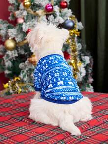 PETSIN 1 Pc Christmas Blue & White Flannel Cute Print Pet Sweatshirt - Multicolor - View 8