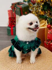 PETSIN 1pc Pet Christmas Premium Green Velvet Dress - Multicolor - View 8