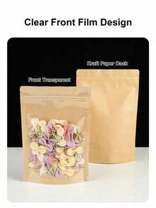 50个透明正面棕色牛皮纸拉链塑料包装锁袋自立袋拉链锁可重复密封袋坚果咖啡食品储存包装包 - 棕色 - 查看 10