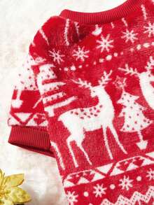 PETSIN 1pc Pet Red Geometric Fairisle Pattern Fleece Warm Red Crew Neck Dog Sweatshirt - Multicolor - View 7