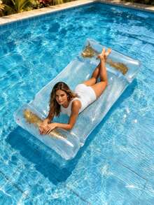 2pcs Transparent Sequin Inflatable Floating Row, Double-Tube Inflatable Bed With Air Hose, Foldable Swimming Pool Float, Multifunctional Swimming Pool Floating Bed For Adult Vacation & Recreation - double tube - View 9