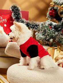 PETSIN 1pc Pet Christmas Reindeer "Merry Christmas" Cute Print Red Fleece Warm Sweatshirt - Multicolor - View 7