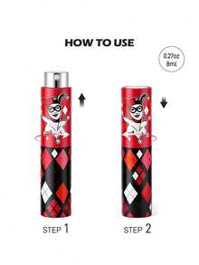Harley Quinn X SHEIN 0.27 Oz/8 Ml Joker Girl 螺旋噴霧瓶，鑽石紋便攜香水瓶，可重複使用，迷你便攜，附玻璃內膽，適用於香水、保養水及其他液體，附漏斗，易攜帶，適合旅行 - 紅色 - 查看 5