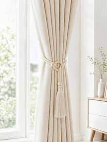 Haus Hana Wooden Ring Bead Tie Rope, Wooden Gauze Curtain Flow Su Tie Rope, Decorative Curtain Buckle, Adjustable Water-Based Curtain Tie Rope, Tied Curtain Strap, Fixed Circular Buckle Cotton Rope, Adjustable And Movable Wooden Bead Exquisite And Practical - multicolor - View 1