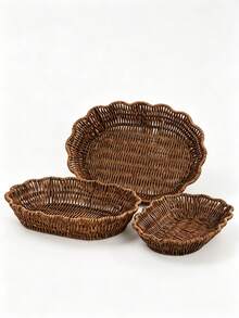 Deep‑Colored Oval Imitation Rattan Serving Basket, Durable Woven Food Tray For Fries, Peanuts, Buns, Fruits And Vegetables, Versatile Snack Container For Household Dining, Cafe And Gathering Events - elliptical lace - View 6