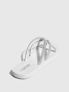 Grefit Fashionable Black Rhinestone Slippers For Women Spring Shoes Spring Break Easter For Casual Beach Style - White - View 6