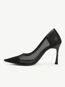 CUCCOO CHICEST Minimalist Style Pure Black Mesh See-Through Pointed High Heels, Thin Heels And Low Vamp Shoes, Daily Street Versatile Models - Black - View 12