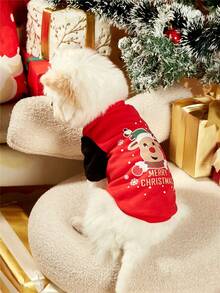 PETSIN 1pc Pet Christmas Reindeer "Merry Christmas" Cute Print Red Fleece Warm Sweatshirt - Multicolor - View 5