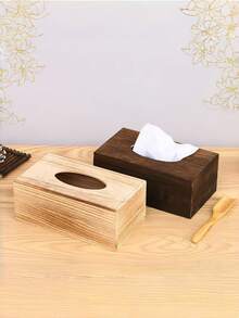 1PC Standard Size Wood Durable Non Slip Scratch Resistant Waterproof Easy Clean Nordic Minimalist Rectangular Flap Lid Tissue Box With Smooth Slot Natural Wood Grain Unicolor Storage Organizer For Living Room Dressing Table - Multicolor - View 5