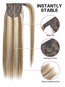 Pony Tails Real Hair Extension Ponytail Extension Human Hair Ash Brown Highlighted Platinum Blonde Hair Extensions Invisible Wrap Around Ponytail Human Hair For Women Daily Work - SP8/60 - View 3