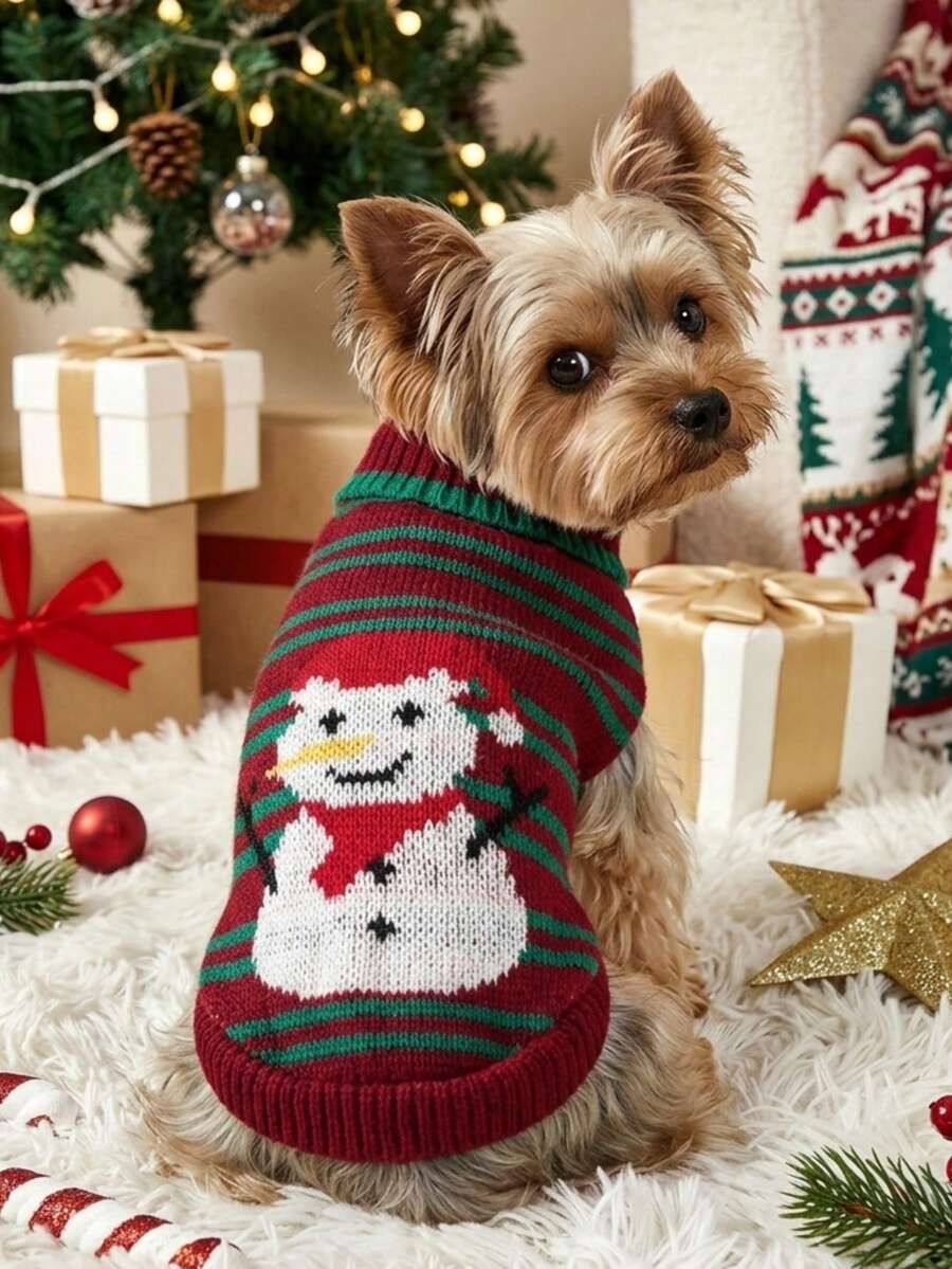 PETSIN 1件裝聖誕雪人寵物毛衣 貓狗通用冬季保暖寵物衣服 - 彩色 - 查看 1