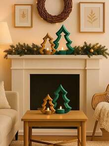 Nordic Tree‑Shaped Candle Holder Set, Hollow Christmas Candlestick Decor Ornament For Tabletop Home Xmas Decoration - multicolor - View 6