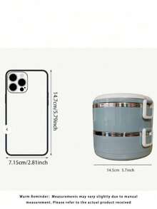 1/2/3/4pcs Round Stainless Steel Inner Liner And Abs Handle Premium Solid Color Lunch Box With Lid, Multi-Layer Compartments, Multi-Functional, High Temperature Resistant, Strong Sealing, Heat Retention, With Handle And Air Vent, Made Of Materials - Baby Blue - View 2