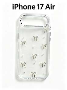 1 Pc.Fashionable Phone Case, Transparent And Shimmering Style, Epoxy Alloy Steel Beads, Bow Design Cute And Minimalist Style, Soft Protective Phone Case, Compatible With IPhone 17, 17 Air, 17 Pro, 17 Pro Max - Silver Bead Bow - View 5