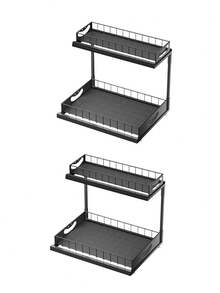 1/2PCS Double Layer Adjustable Kitchen Seasoning Storage Rack, Double-Layer Pull-Out Countertop, Oil, Salt, Sauce, Vinegar Storage Rack, Cling Film Cutting Tools, Multifunctional Seasoning Rack - Multicolor - View 11