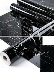 1 Roll Thickened Matte Self-Adhesive Waterproof Marble Black And White Wallpaper For Furniture Kitchen Countertop Rock Wall Decals - Black - View 9