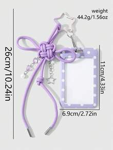 ROMWE Kawaii 1 Unique, Fashionable And Simple Purple Handmade Braided Rope Chinese Knot Acrylic Bow Polka Dot Printing Card Cover DIY Keychain Bag Pendant - Purple - View 3