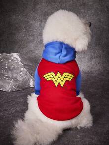 WONDER WOMAN X PETSIN 1pc Yellow W Printed Pet Hoodie, Sports Breathable, Soft And Comfortable Pet Clothing To Prevent Hair Loss - Multicolor - View 3