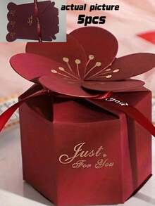 2/5pcs Creative Flower Petal Candy Box, European Style Wedding Table Gifts Hexagonal Flower Petal Box With Ribbon, Wedding Favor Box - Multicolor - View 13