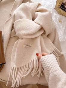 Dealstrict وشاح شرابات بلون موحد للنساء، مدفئ رقبة محبوك على الطراز الكوري، وشاح ناعم ودافئ لفصل الشتاء والخريف، إكسسوار خارجي متعدد الاستخدامات مقاوم للبرد - بيج - مشاهدة 3