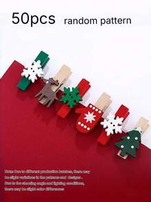 Mini Wooden Christmas Clip Set - Festive Wooden Pins For Photo Hanging, Wedding Decorations, Party Favors, Christmas Trees, Gloves, Reindeer, And Snowflakes. - multicolor - View 9