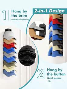 2 Pieces Baseball Cap Storage Rack, Strong Adhesive Wall-Mounted Hat Rack, Multi-Layer Hat Storage Display Rack, Wall-Mounted Hat Hooks Can Hang Multiple Hats, Suitable For Closet Doors And Bedrooms, Keeps Hats Neat And Wrinkle-Free - Multicolor - View 4