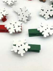 Mini Wooden Christmas Clip Set - Festive Wooden Pins For Photo Hanging, Wedding Decorations, Party Favors, Christmas Trees, Gloves, Reindeer, And Snowflakes. - multicolor - View 7