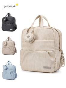 SHEIN 1 Solid Color PU Extra-Capacity Multi-Functional Mommy Diaper Backpack With Pacifier Box And 2 Stroller Straps, Suit For Travel And Picnics - Multicolor - View 1